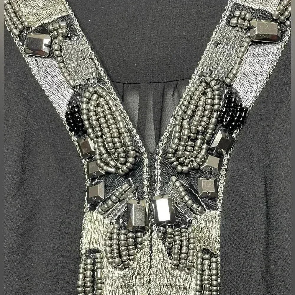 Carmen Marc Valvo sheer sleeveless art deco embellished top - Picture 3 of 5